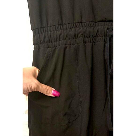 Albion Black Collar Roll Tab Short Sleeve Zipper Jogger Jumpsuit Women’s Small - Picture 4 of 13